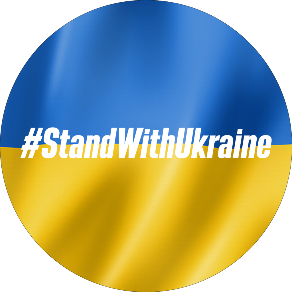 blau-gelbe Ukraine Flagge mit Schriftzug #StandWithUkraine