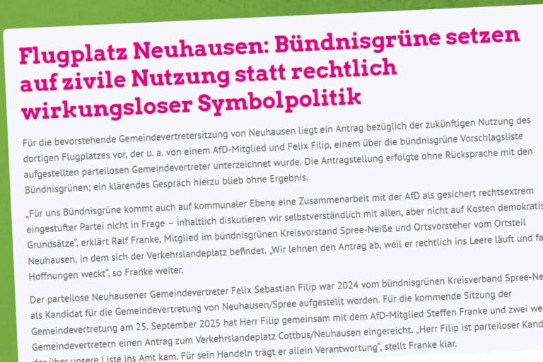 Flugplatz Neuhausen: Bündnisgrüne setzen auf zivile Nutzung statt rechtlich wirkungsloser Symbolpolitik