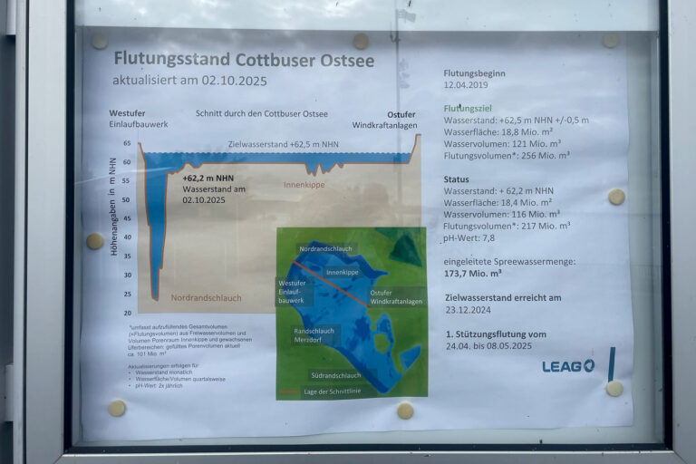 LEAG reagiert auf Kritik der Bündnisgrünen – Wasserstandsdaten am Cottbuser Ostsee wieder öffentlich